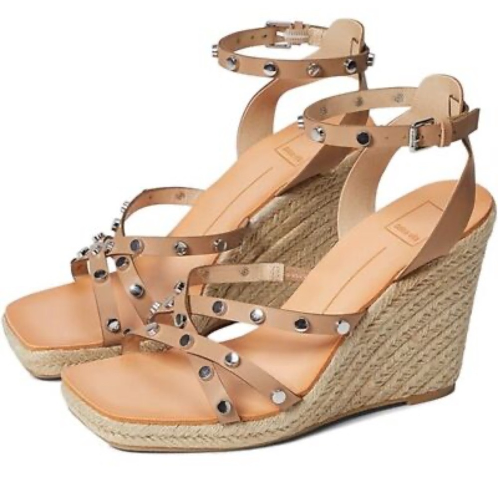 Dolce Vita Beige Nude Maxton Studded Wedge Espadrille Sandals Size 9.5